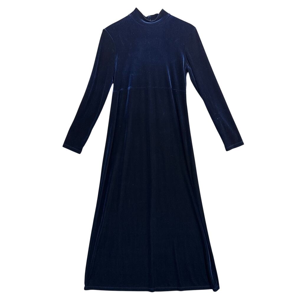 My Michelle Vintage Blue Velvet Long Sleeve Mock Neck Maxi Dress Women Medium